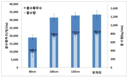 적심높이별 이듬해 봄수량 비교(’15)