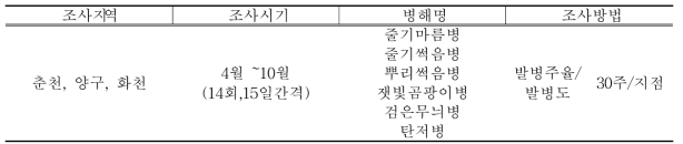 아스파라거스 주요 병해 발새양상조사 조사방법