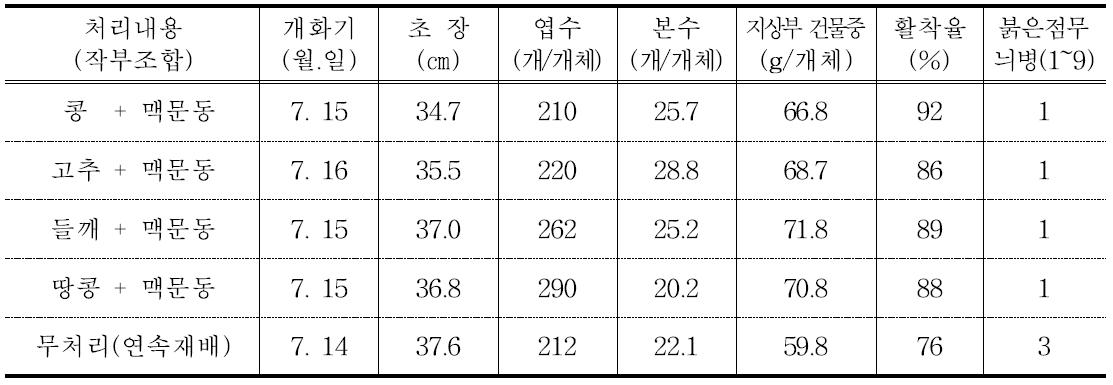 맥문동 지상부 생육