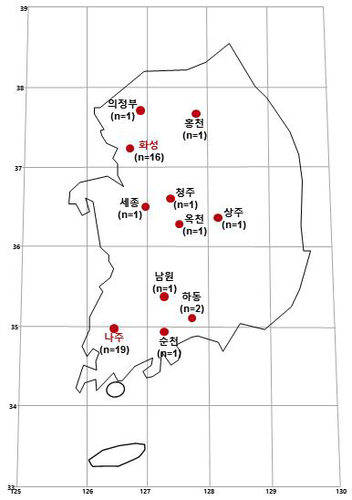 배나무 검은별무늬병균 Venturia nashicola 균주 채집 장소