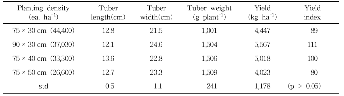 Yield characteristic of turmeric on plant distance levels in paddy soil(2015. Oct. 28th)