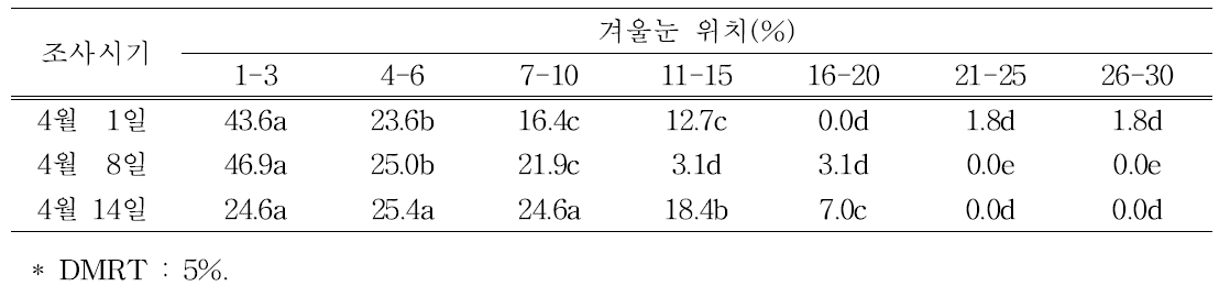 뽕나무 가지내 뽕나무이 월동성충 발생위치