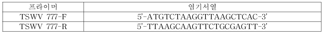 TSWV PCR 검정에 이용한 프라이머 염기서열