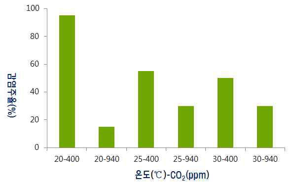 고추 ‘역강수문장’품종 온도 및 CO2 농도가 TSWV 감염주율에 미치는 영향(5월 30일 실험)