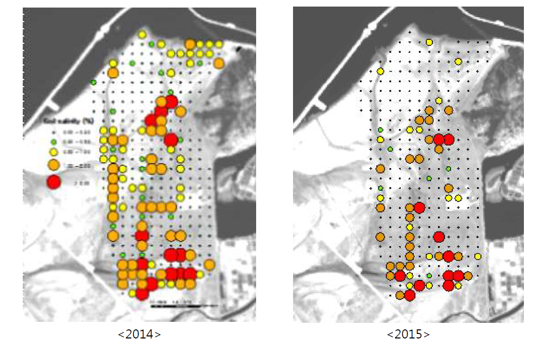 새만금 간척지 계화지구 토양 염농도의 공간적 분포 특성 (2015년)