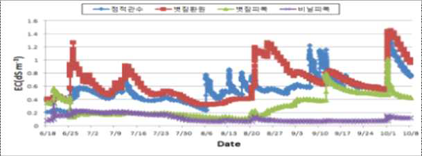 콩 시험포장의 토양 염농도 실시간 모니터링(센서 측정치)