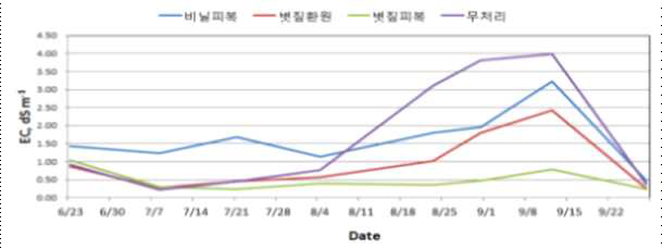 콩 시험포장의 염농도 변동(새만금간척지)