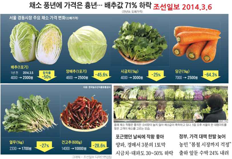 조선일보 2014.3.6. 채소류 가격 불안정성에 대한 기사