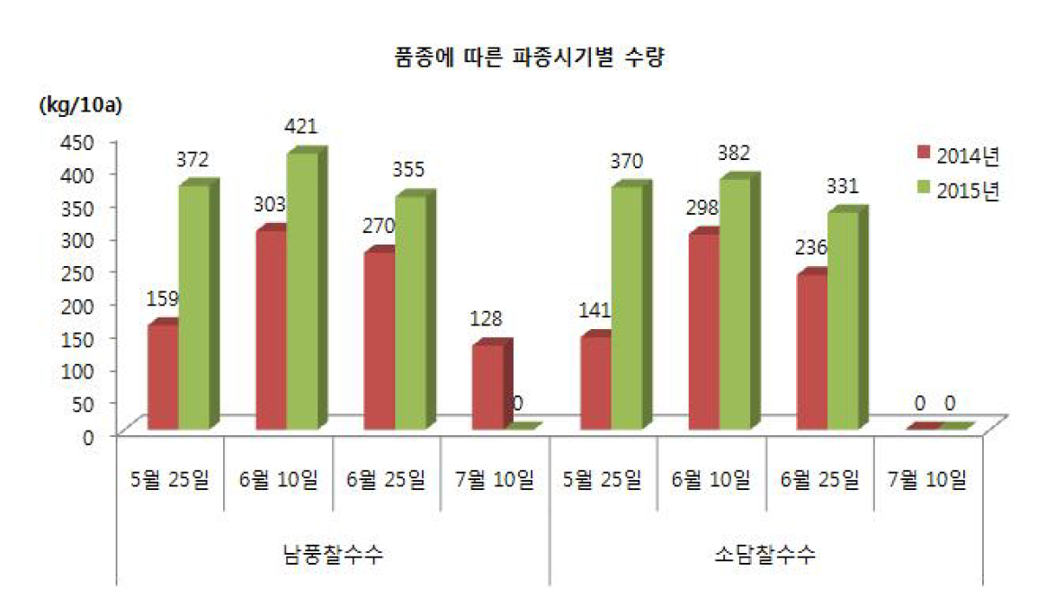 수수 품종에 따른 파종시기별 수량