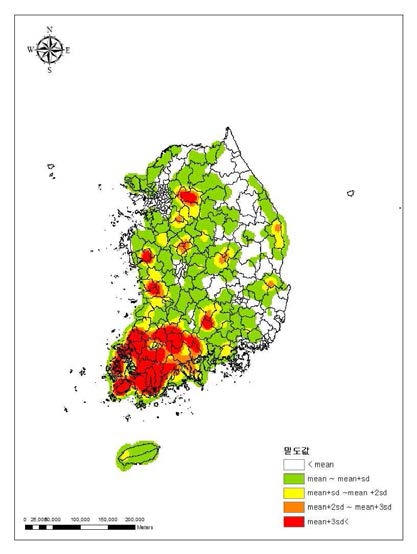 유기농업지 밀도 분석 결과