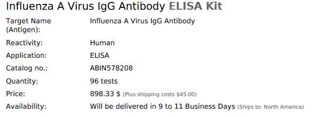 상업적으로 판매되는 인플루엔자 항원의 정량 분석을 위한 ELISA Kit