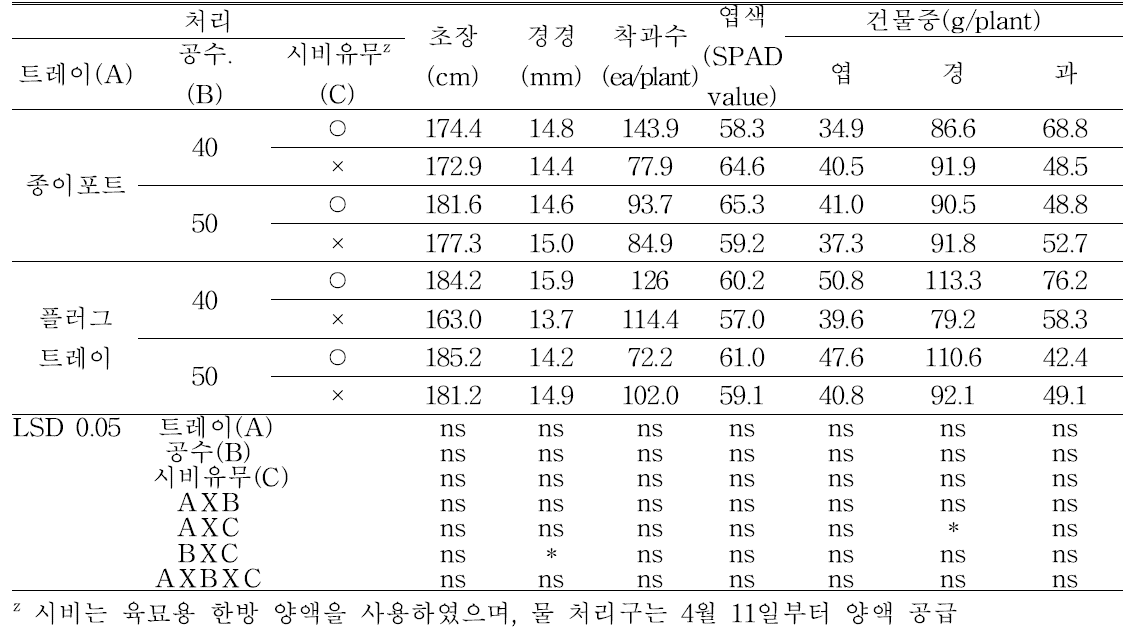 비닐하우스 재배 시 ‘청양’ 고추의 생육(정식 후 66일, 7.18)