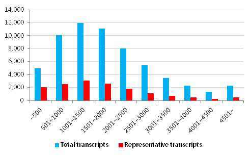 최종 de novo Transcriptome assembly의 결과 통계치.