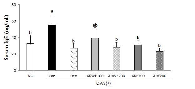Effect of A. Hookeri roots extract on serum IgE in OVA-induced asthma mice