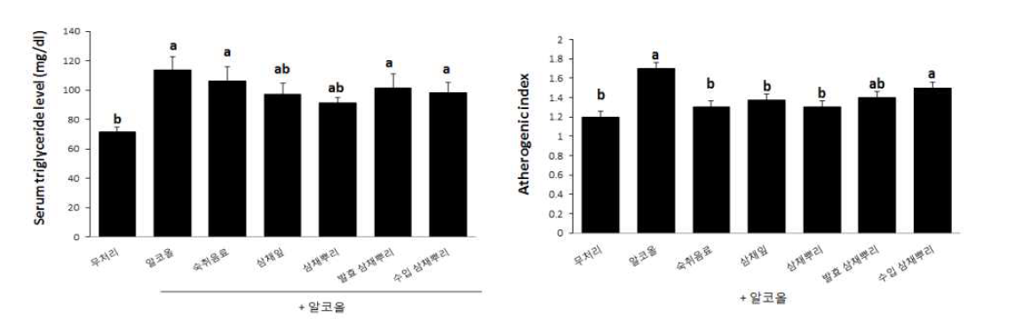 Effect of A. Hookeri extract on serum triglyceride and atherogenic index in alcohol fed rats