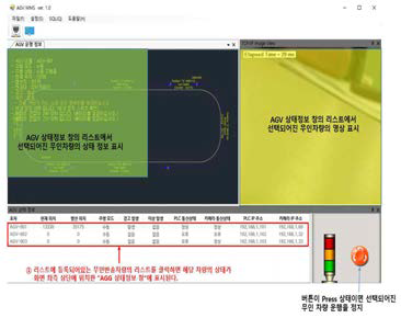 AGV상태 모니터링이 목적인 AGV MMS 소프트웨어의 메인 화면