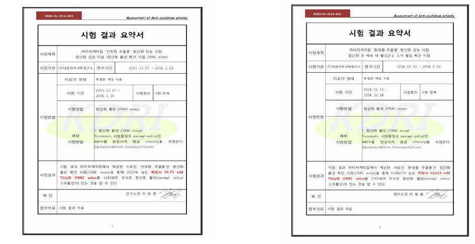 항산화 및 세포 내 활성산소 소거 활성 확인 시험, ORAC Assay