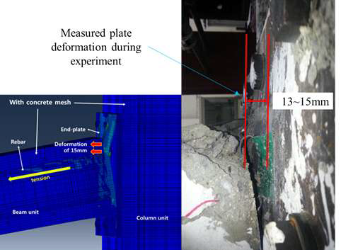측정된 플레이프 변형 및 수치해석 결과의 비교