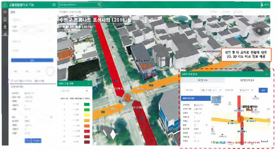 대안별 타 교차로 현황에 대한 2D/3D 비교지도 제공