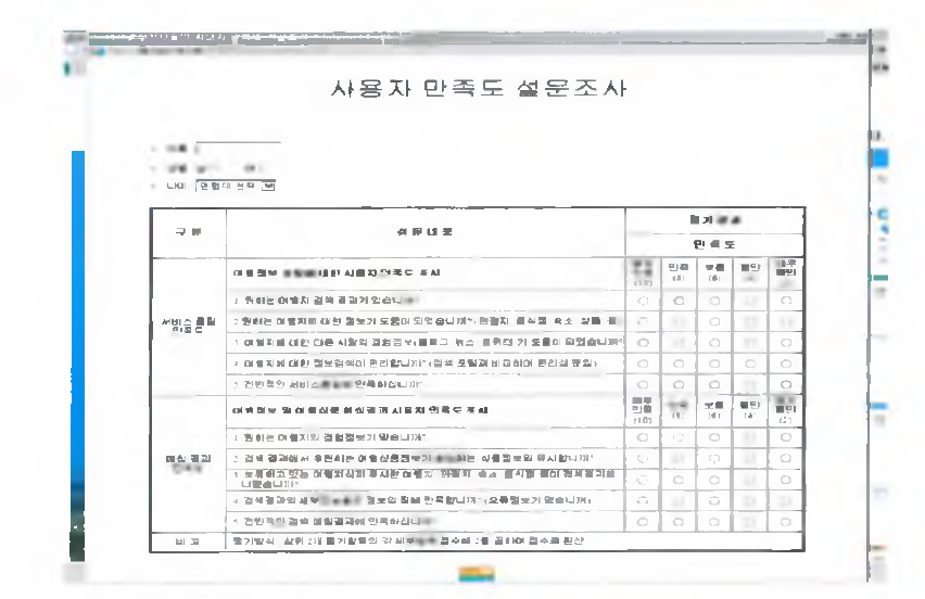 여행경험정보 사이트 사용자 만족도 설문조사 화면