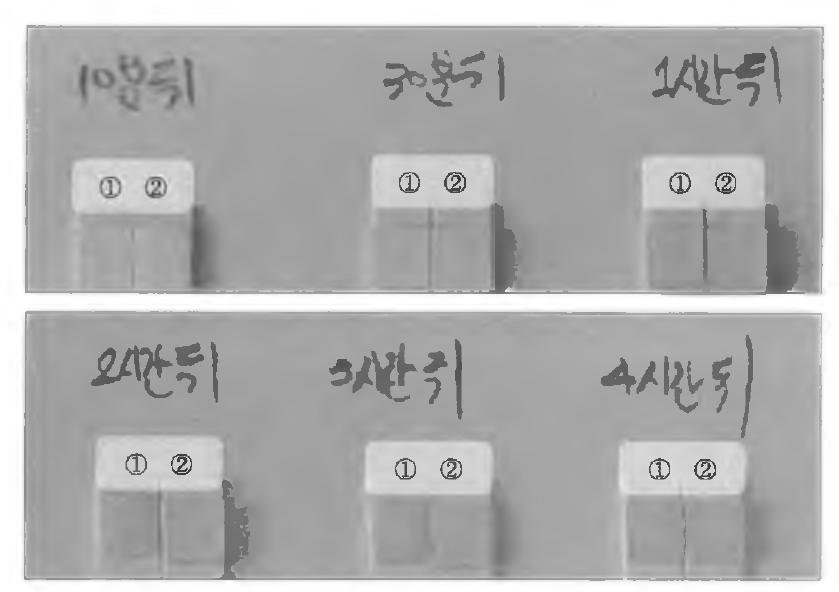 터이로 pH를 조절한 제품과 Tartaric acid로 pH를 조절한 제품의 외부 노출 시험