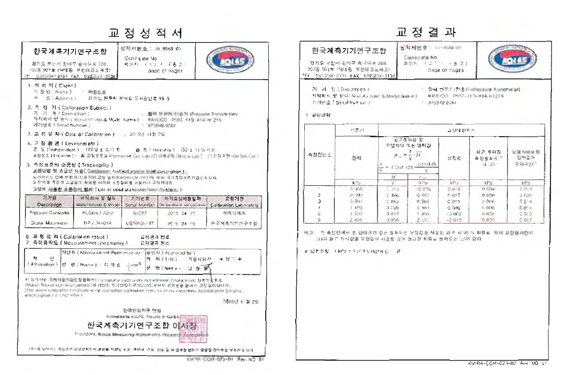 압력계 교정성적서