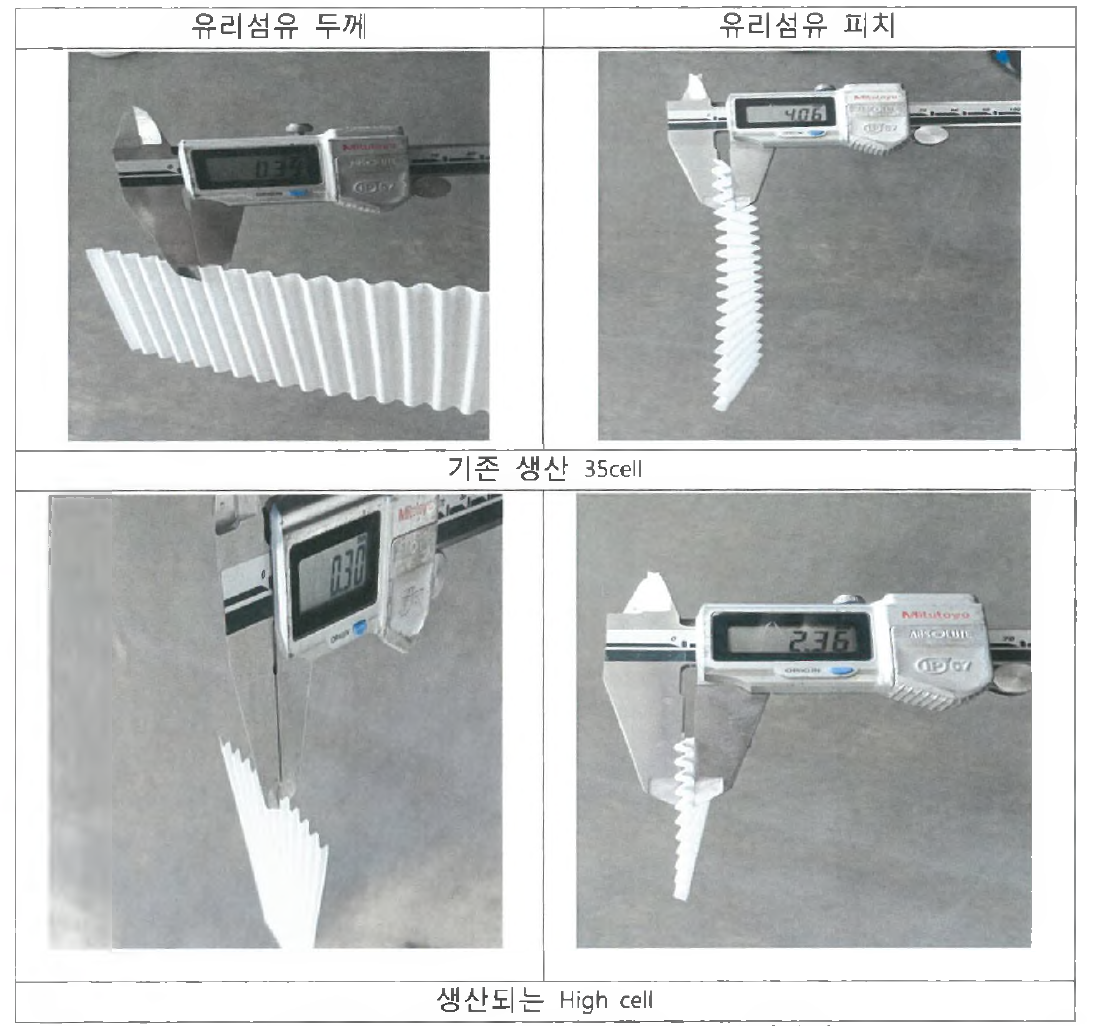 생산 파형 두께 및 피치 측정사진