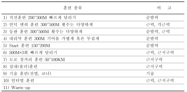 선수 훈련 종류