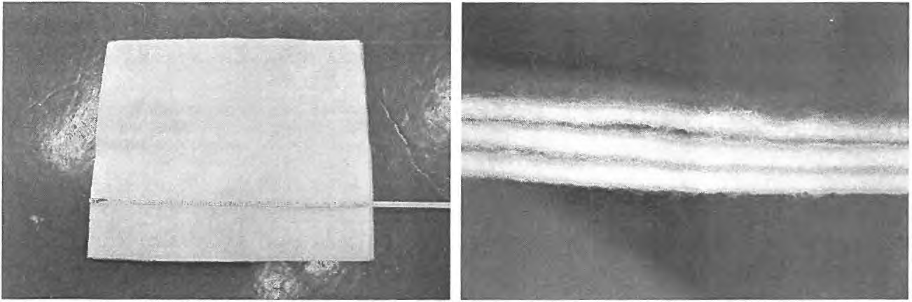 에폭시 함침 부직포(좌)와 합지단면(우)