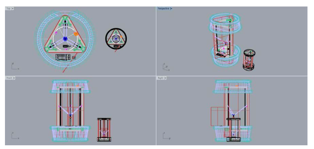 델타로봇기반의 FDM 3D 프린터의 기구부 2D 설계 개념도