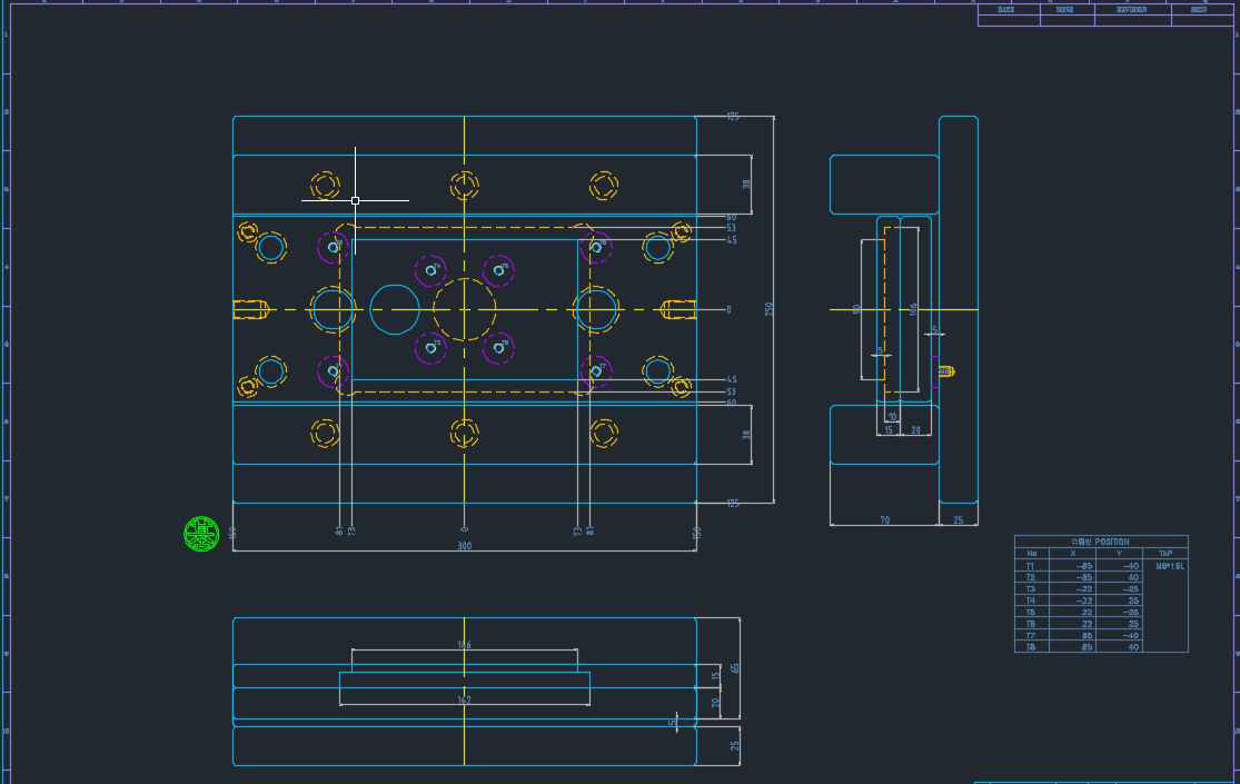 베이스몰드 금형 (고정측) 의 2D 설계도면