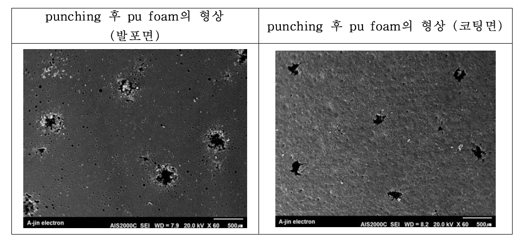 micro cell pu foam의 펀칭 적용 후 형상