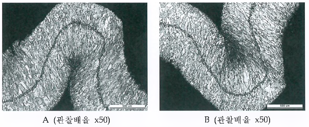 2차 축관 성형부 위치별 미세조직 관찰결과