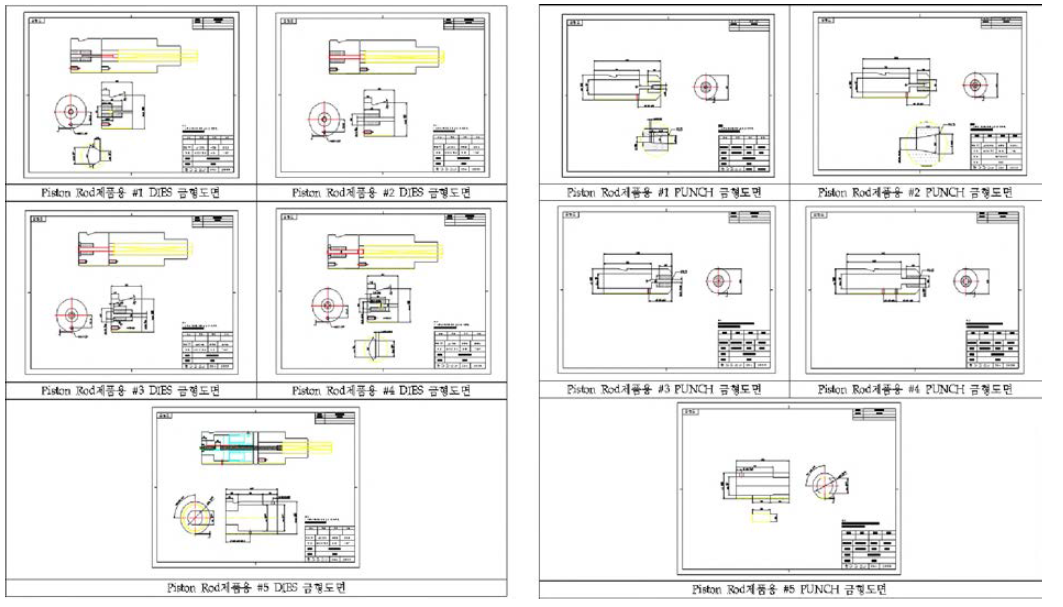 피스톤 로드(Piston Rod)의 공정별 DIES부와 PUNCH부의 시금형 도면