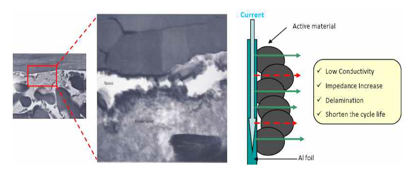 집전체와 전극재의 계면 공극 발생현상
