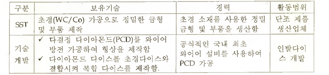 SST(주관기관)의 보 유 기 술 및 개 발 하 고 자 하는 핵심기술 내용