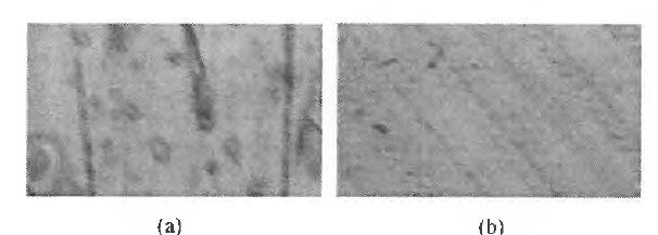 (a) H I3 specimen surface before UNSM treatment and (b) H13 specimen surface after UNSM treatment