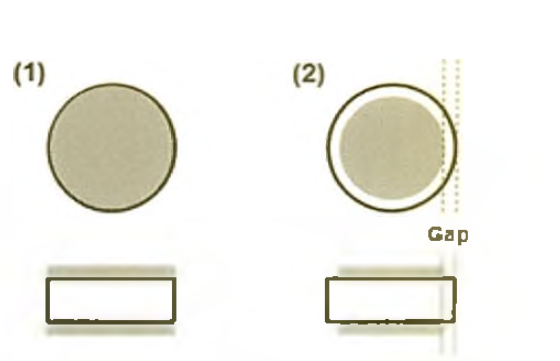 전면전극 방식 ⑴ 과 갭 (gap) 전극 방식 (2)의 구조 차이의 개략도