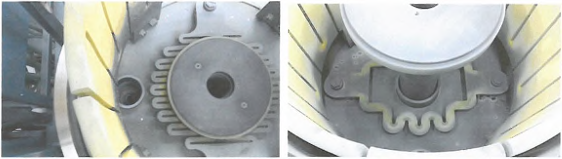 흑언소재(왼쪽)와 C-C Composite(오른쪽) Bottom Heater