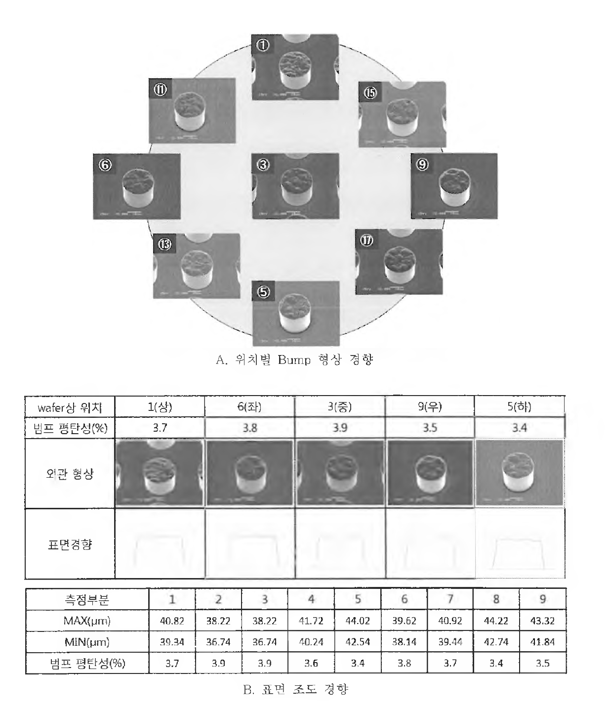 15ASD도금 진행시 Bump 외관 및 표면 조도 경향