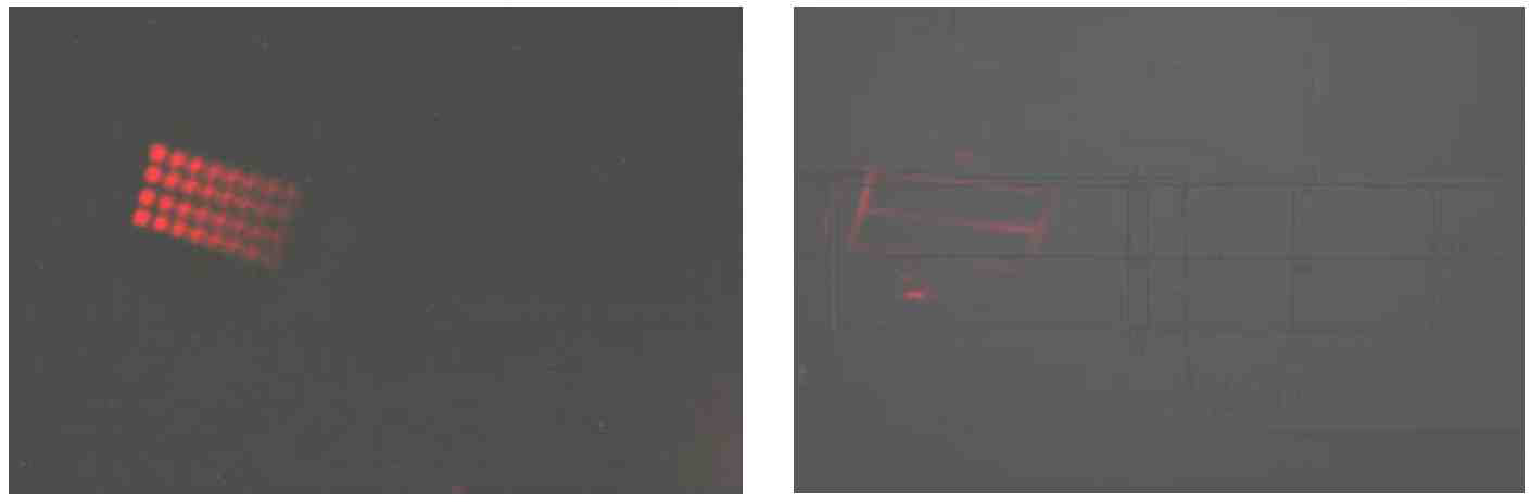 플라즈마 위치에서의 보정 마스크의 이미지(좌)와 APD 검출기의 이미지(우)
