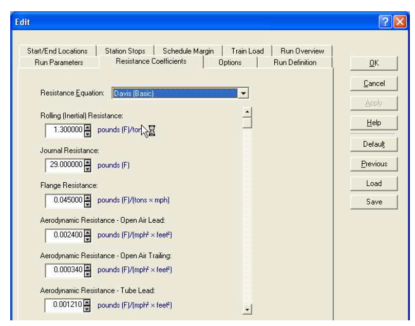 Resistance Coefficients