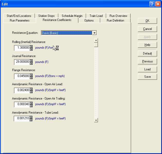 Resistance Coefficients