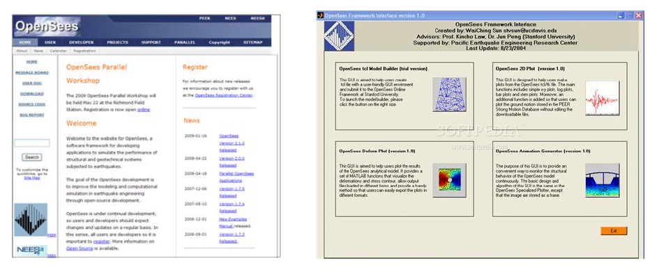 OpenSees 홈페이지 및 OpenSees Pre-processor and Post-Processor