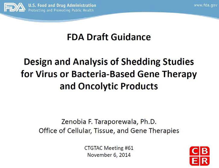 FDA 바이러스 및 박테리아 기반 유전자 치료제의 shedding 평가 가이드라인