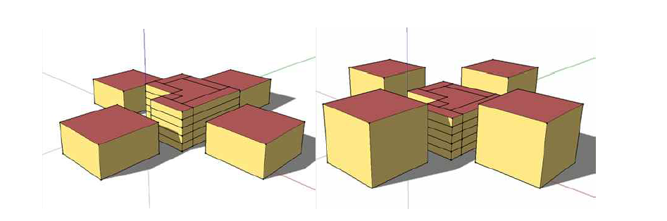 건물높이에 따른 2가지 case의 인접건물 모델링