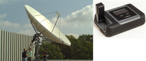 위성통신 데이터 송수신용 안테나(좌: 정지궤도위성, 우: 저궤도위성)