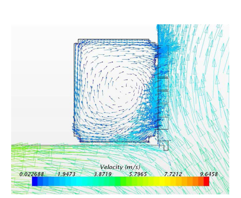윈드루버를 적용한 CFD 시뮬레이션 결과 실내 풍속분포(9월 11일 기후조건을 반영)