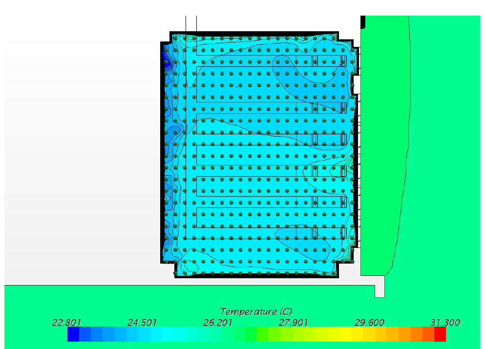 바닥냉방시스템을 적용한 CFD 시뮬레이션 결과 실내 온도분포