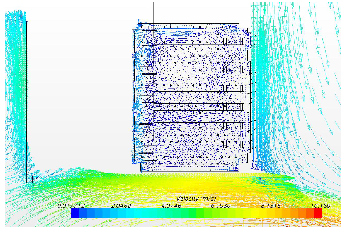 바닥냉방시스템을 적용한 CFD 시뮬레이션 결과 실내 풍속 및 풍향